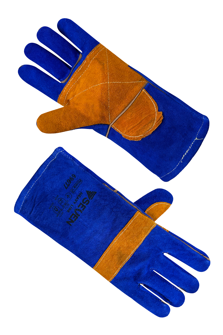 Рукавиця Крага на підкладці синя з жовтим надолонником довга SEVEN KEVLAR